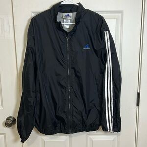 Adidas Track zip up Jacket Mens size large black windbreaker